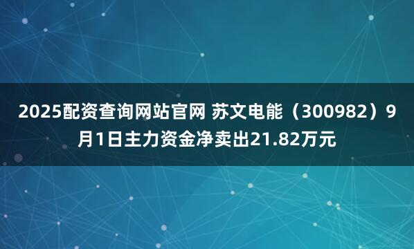 2025配资查询网站官网 苏文电能（300982）9月1日主力资金净卖出21.82万元